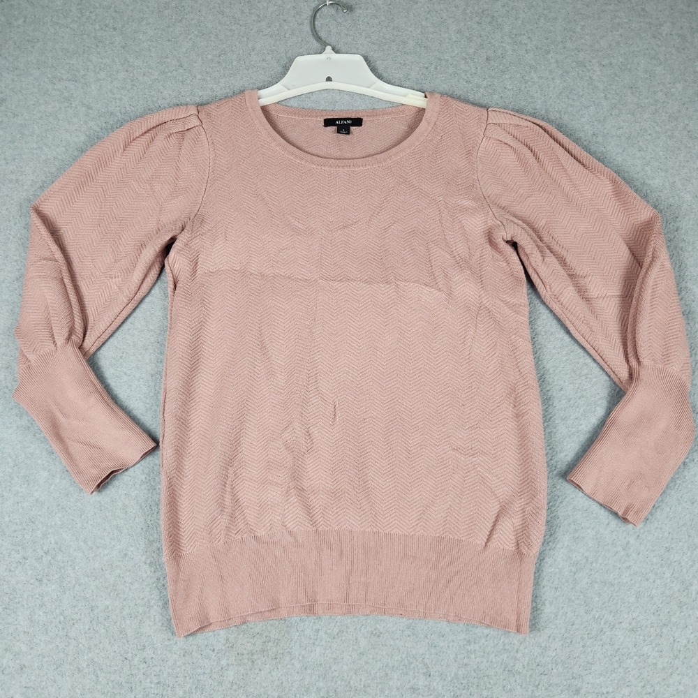 Alfani Sweater Womens Small Pink Chevron Textured Classic Fit Crew Neck Pullover